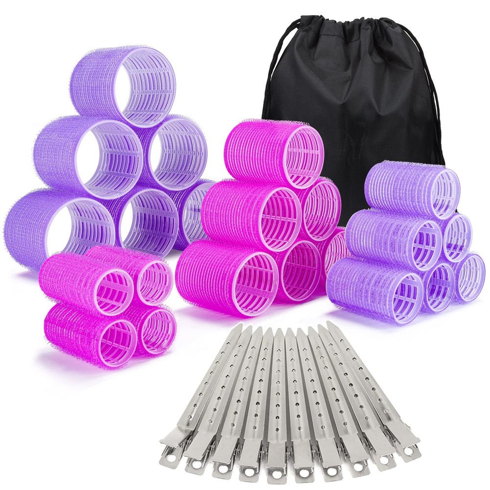 33pc Self Grip Hair Rollers Set Curlers Clips Storage Bag Volume Styling