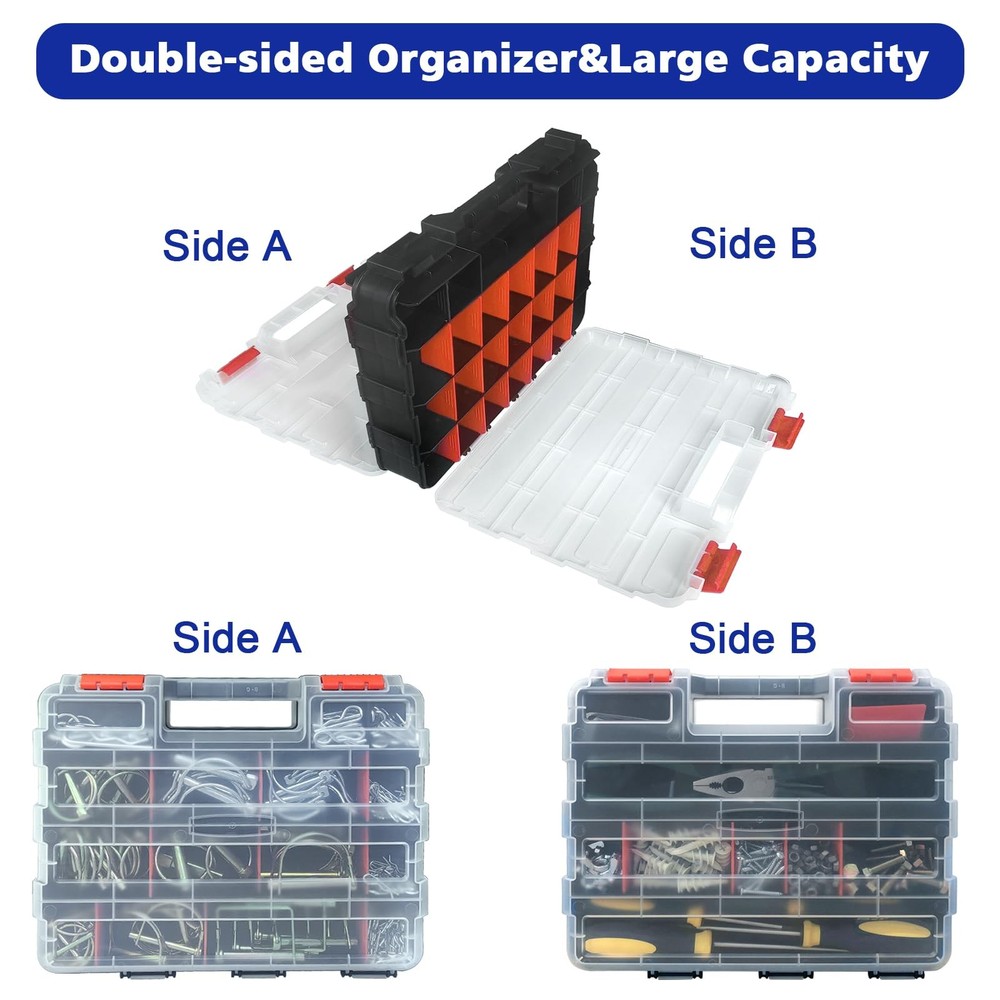 Tools Organizer Box Small Parts Storage 50-Compartment Double Side Orange