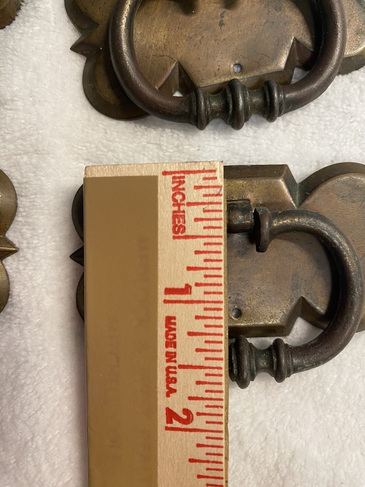 Brass Drawer Pull Cabinet Ring Pull Set of 5 Door Knocker Style Vintage