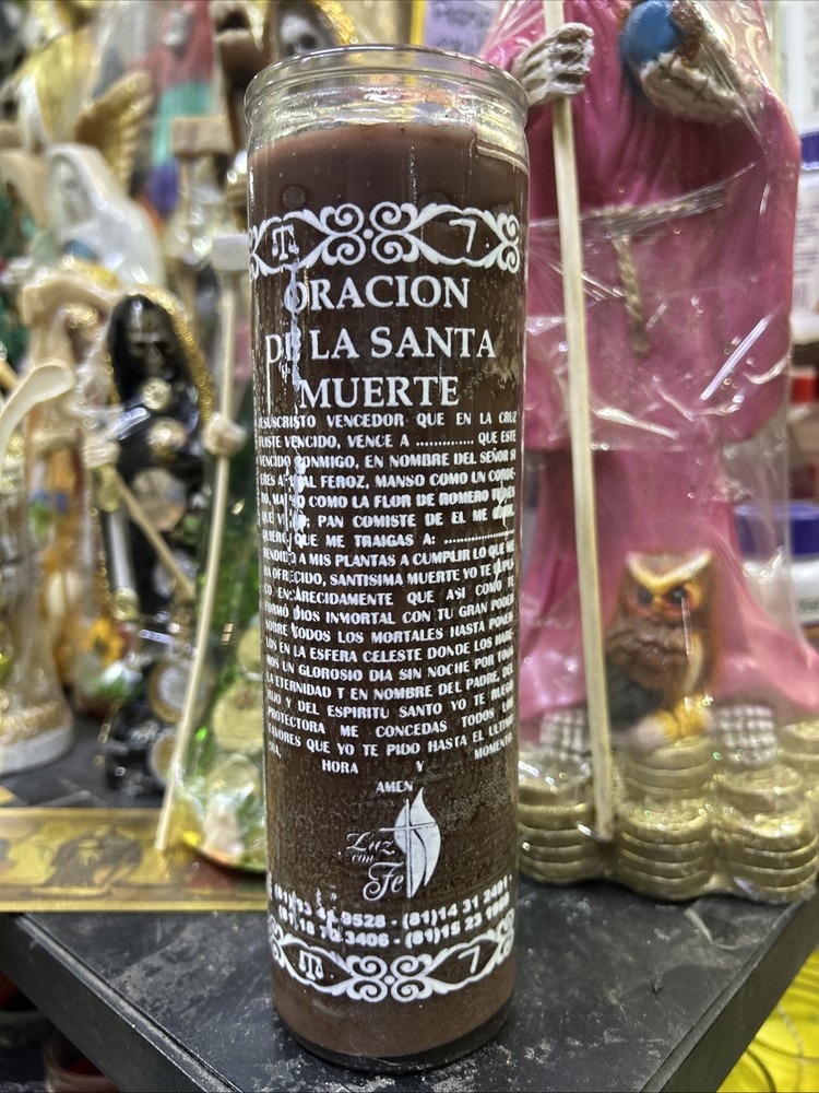 Santa Muerte Brown Candle 8in