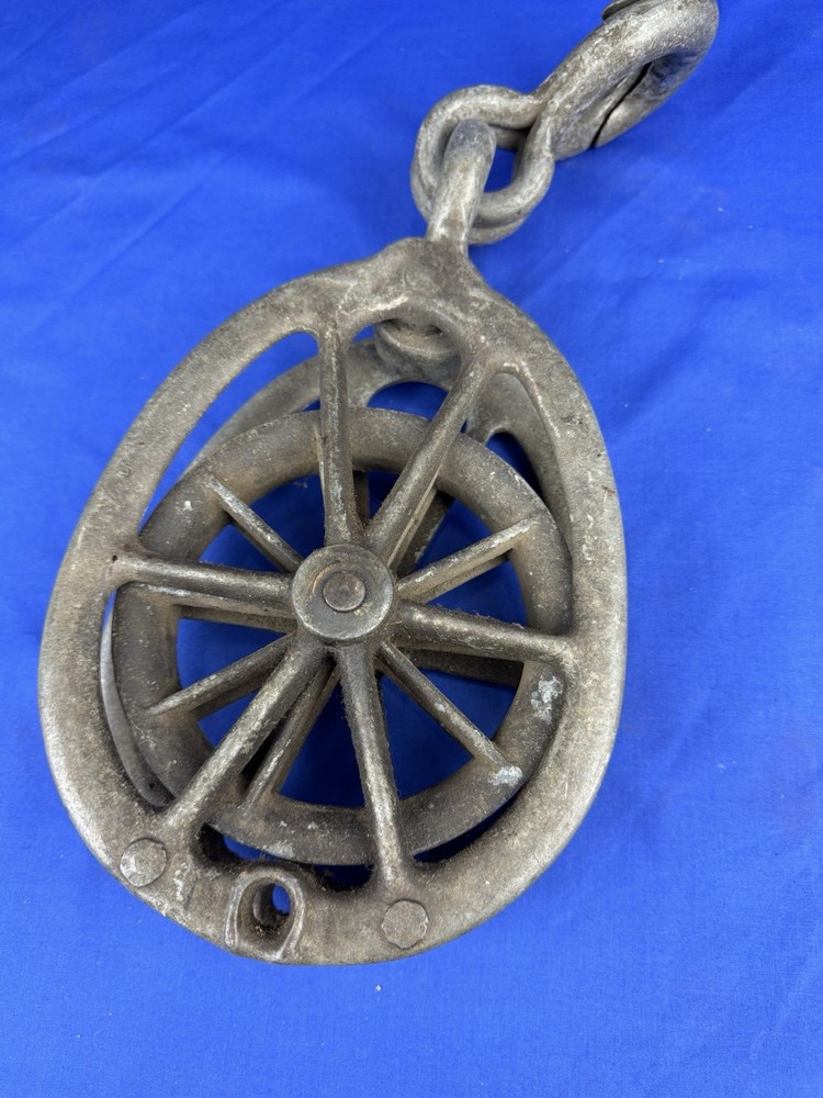 Antique Pulley w/ Grapple Hoist Hook, Split Hook ~ Working Properly! No Damage