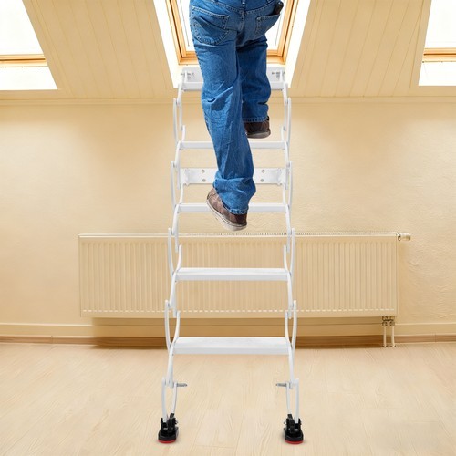 5 Steps Ladder Step Ladders Retractable Folding Stair Telescoping Wall Mounted