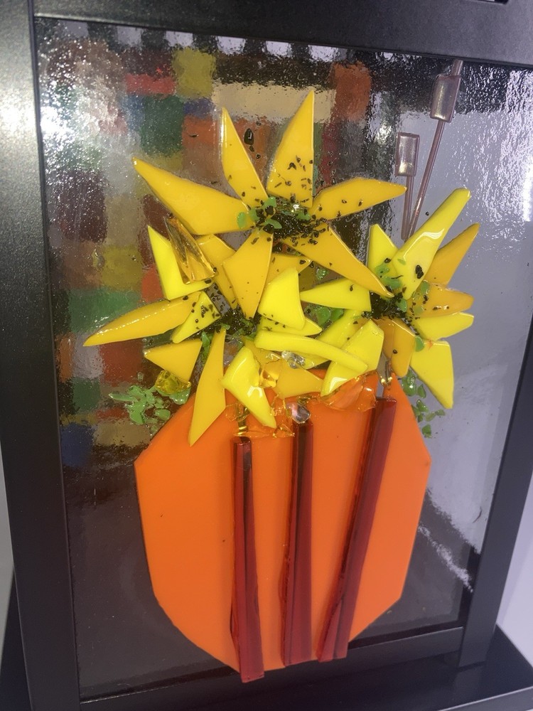 Fused Glass Panel Lantern Metal Floral Abstract Panel