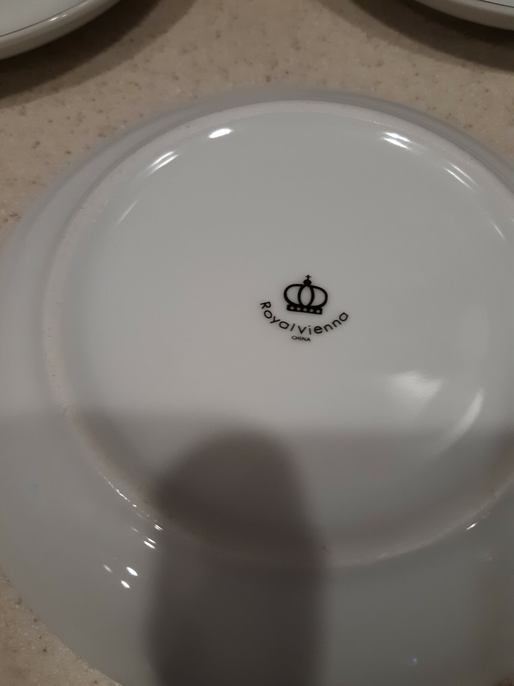 3 Royal Vienna Saucers Gold trim Pattern
