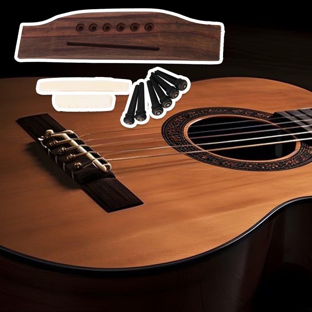 Acoustic Guitar Replacement Set Ebony Bridge End Pins Bone Saddle & Nut