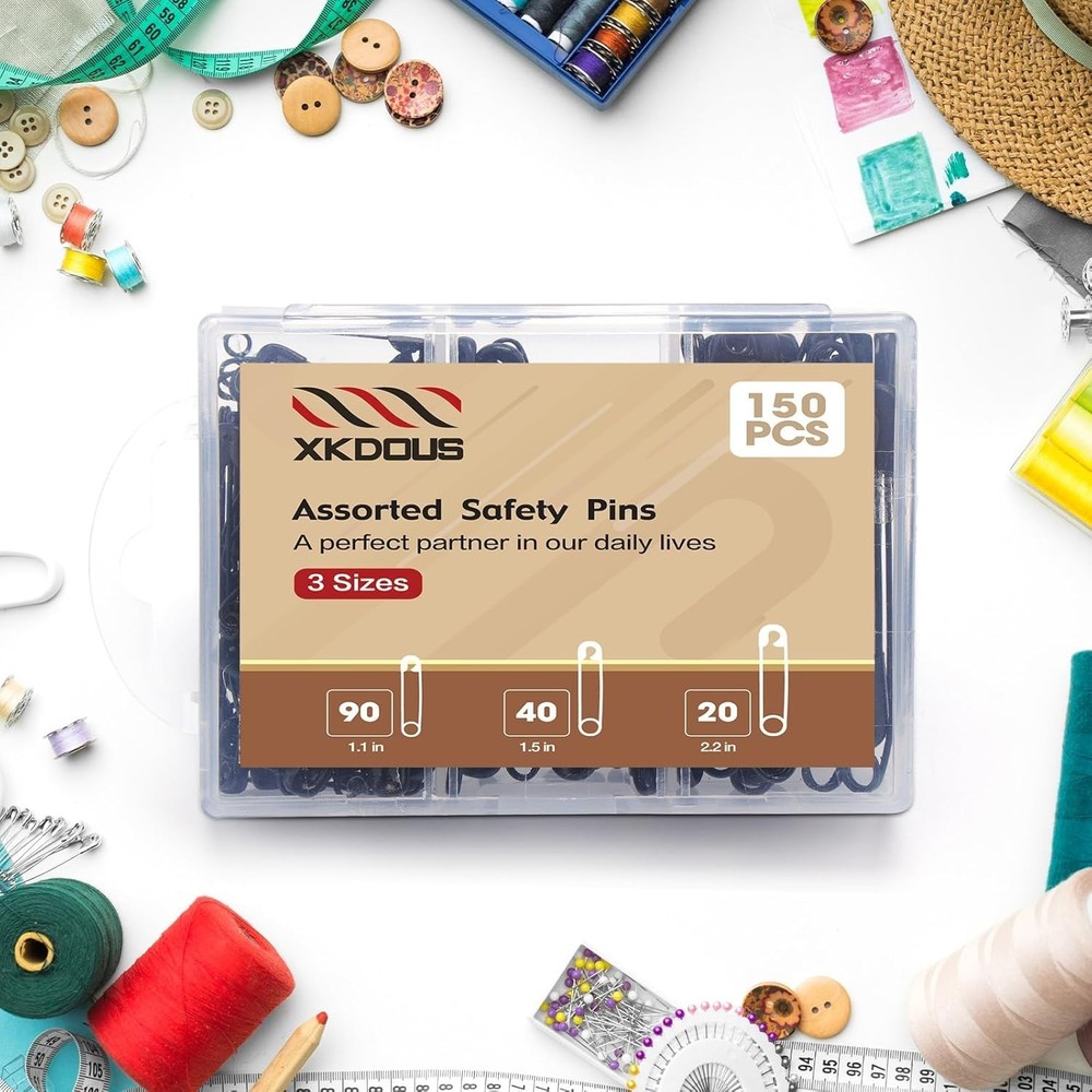 Durable 150 Pcs Assorted Safety Pins - Sharp & Rust Resistant for Everyday Use