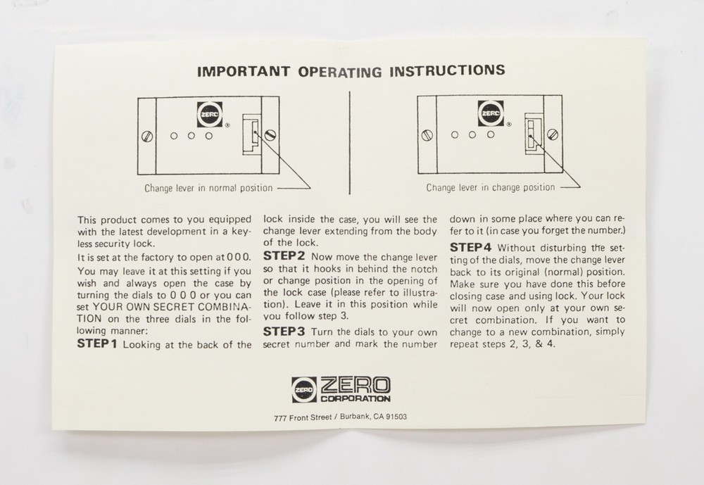 Colt Python Hunter Vintage Haliburton Zero Hard Case Lock Instructions