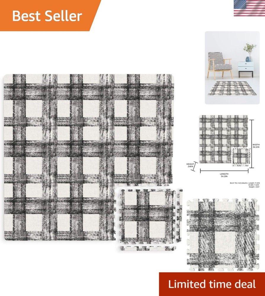 Customizable Black Plaid Interlocking Floor Tiles - Perfect for Any Space