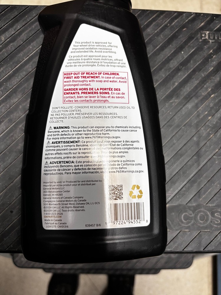 ACDelco Auto Trax II Transfer Case Fluid One Quart Bottle