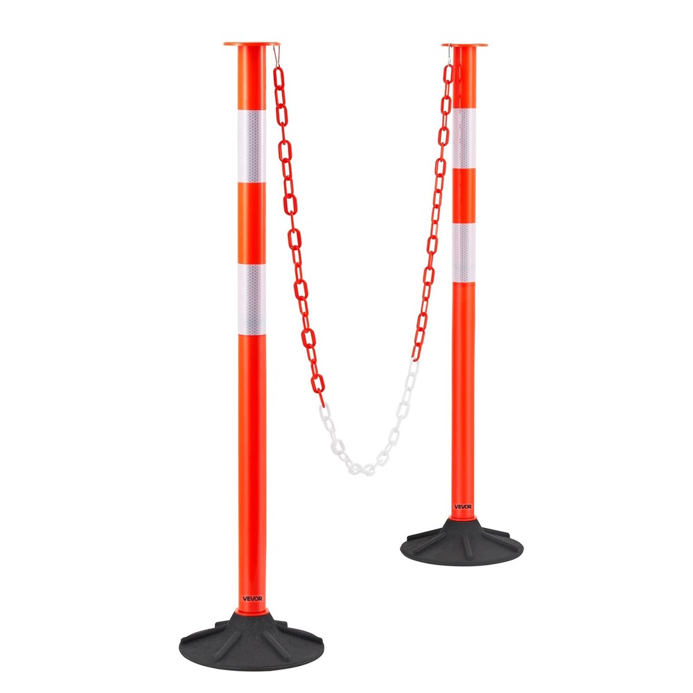 34'' Traffic Delineator Post Set with Weighted Base,High Reflective Strips,Chain