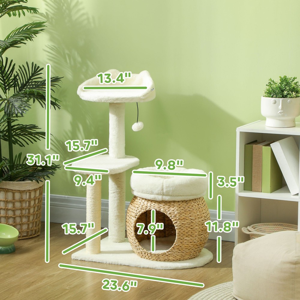 31" Cat Tree Tower with Scratching Posts, Cat Condo, Beds, Platform