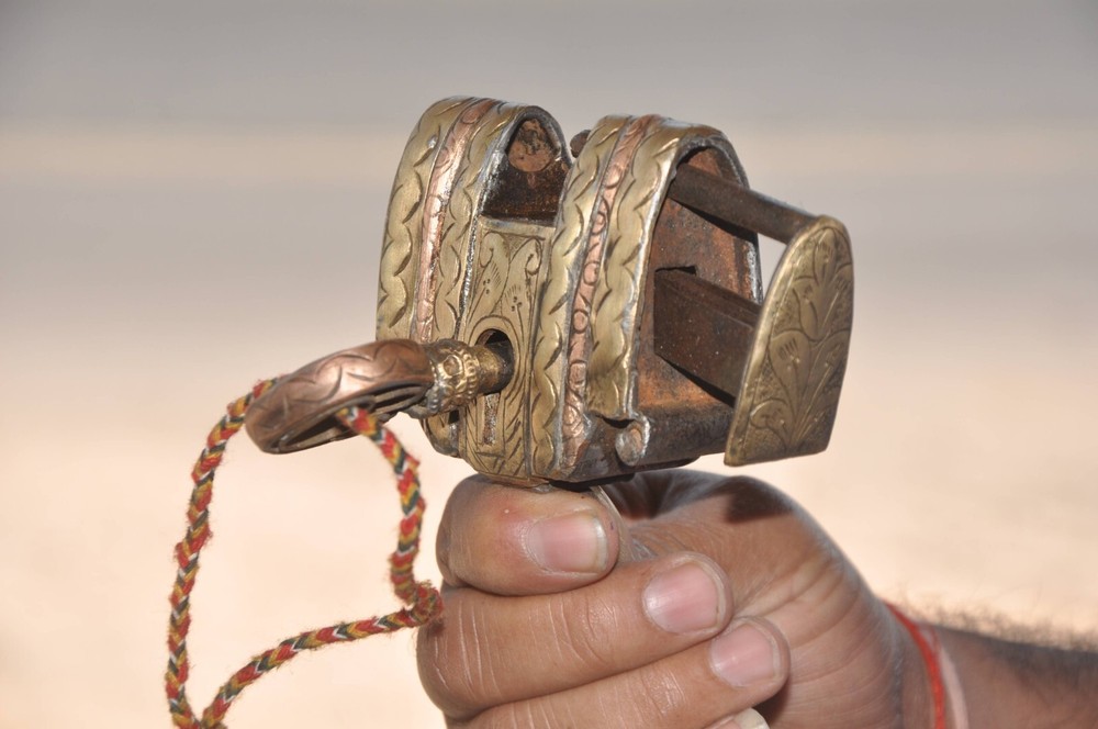 Vintage Iron Engraved Brass Fitted Handcrafted Solid Padlock