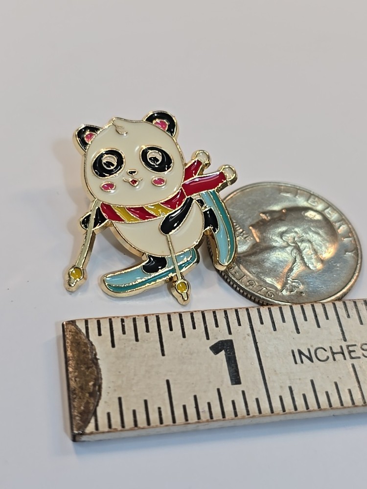 Panda Bear on Skis Lapel Pin