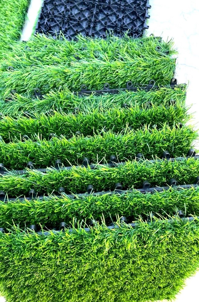 9PKG: Interlocking Artificial Grass Tiles Deck Turf Self-draining12x12 Easy Care