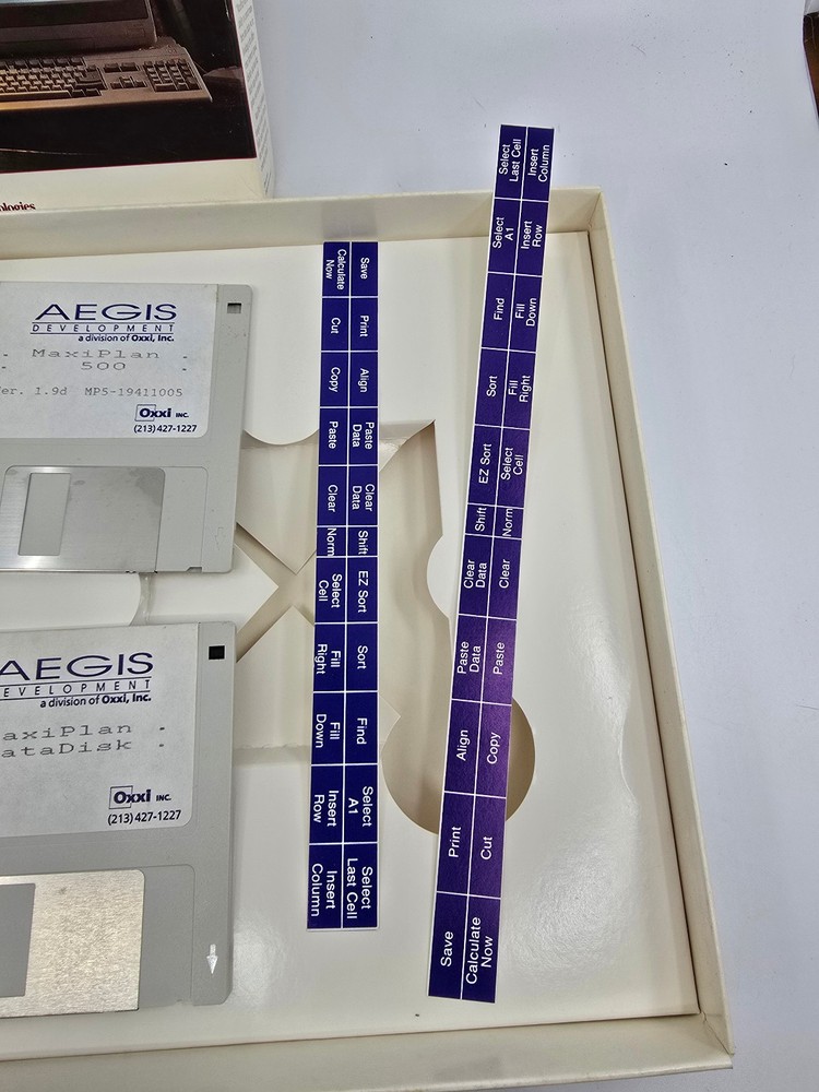 Vintage Amiga MaxiPlan 500 Spreadsheet Software CIB Complete Oxxi Aegis 2 Disk