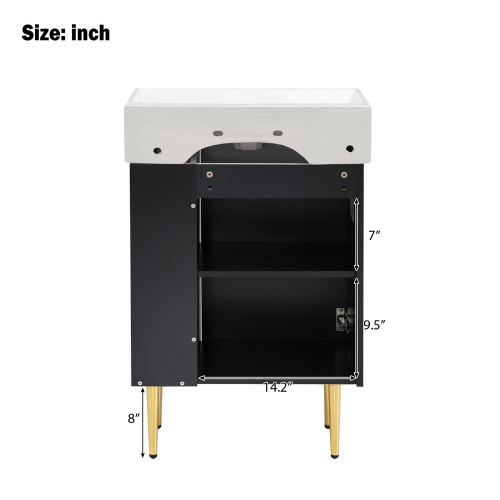 21.6" Black Bathroom vanity Combo Cabinet Single Ceramic Sink Right Side Storage