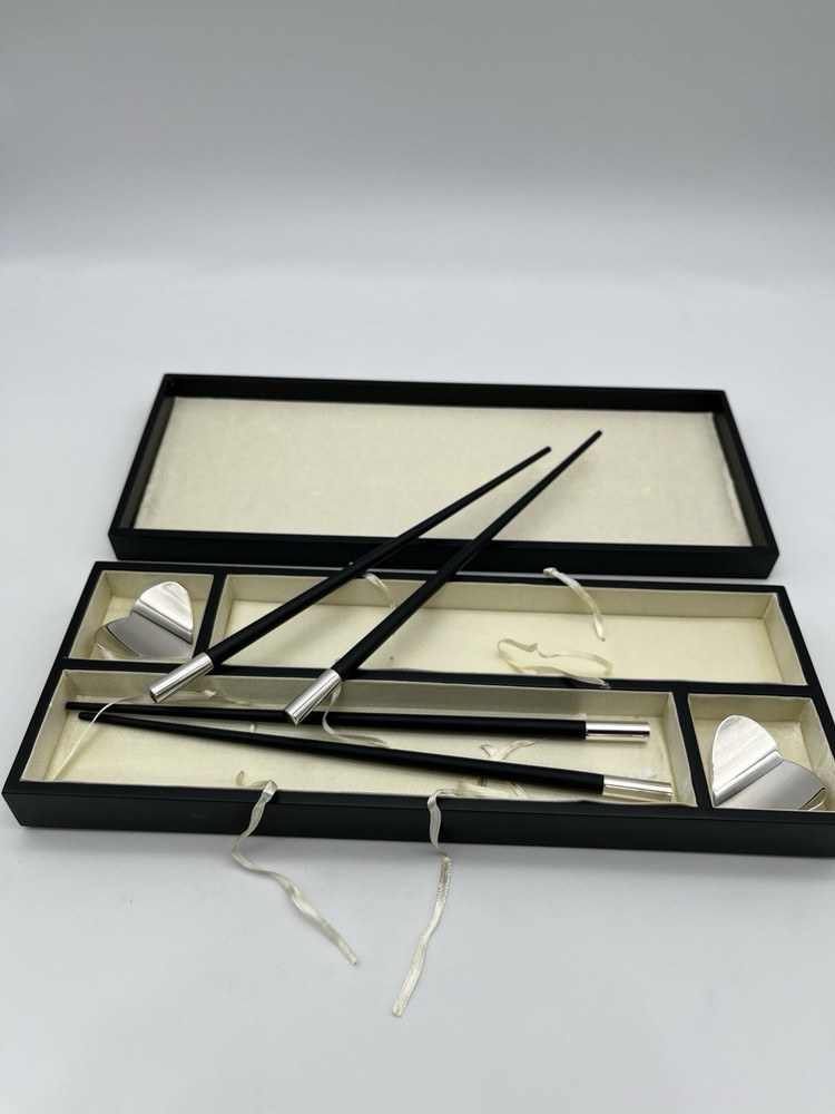 Chop Sticks W/ Holders Black And Silver Ends , By Red Envelope