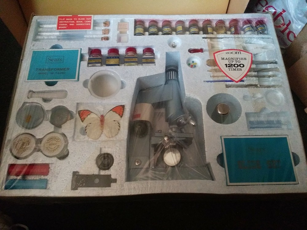 NOS Vintage Sears 1200 Power Zoom Micro Lab Kit Master Microscope  Original Box