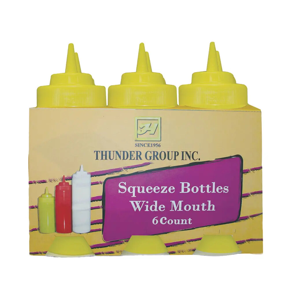 Thunder Group 24 oz Wide Mouth Yellow Plastic Squeeze Bottle - 6 Per Pack