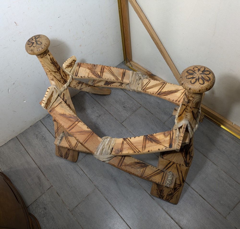 Vintage Rustic Hand Carved Camel Saddle Foot Stool