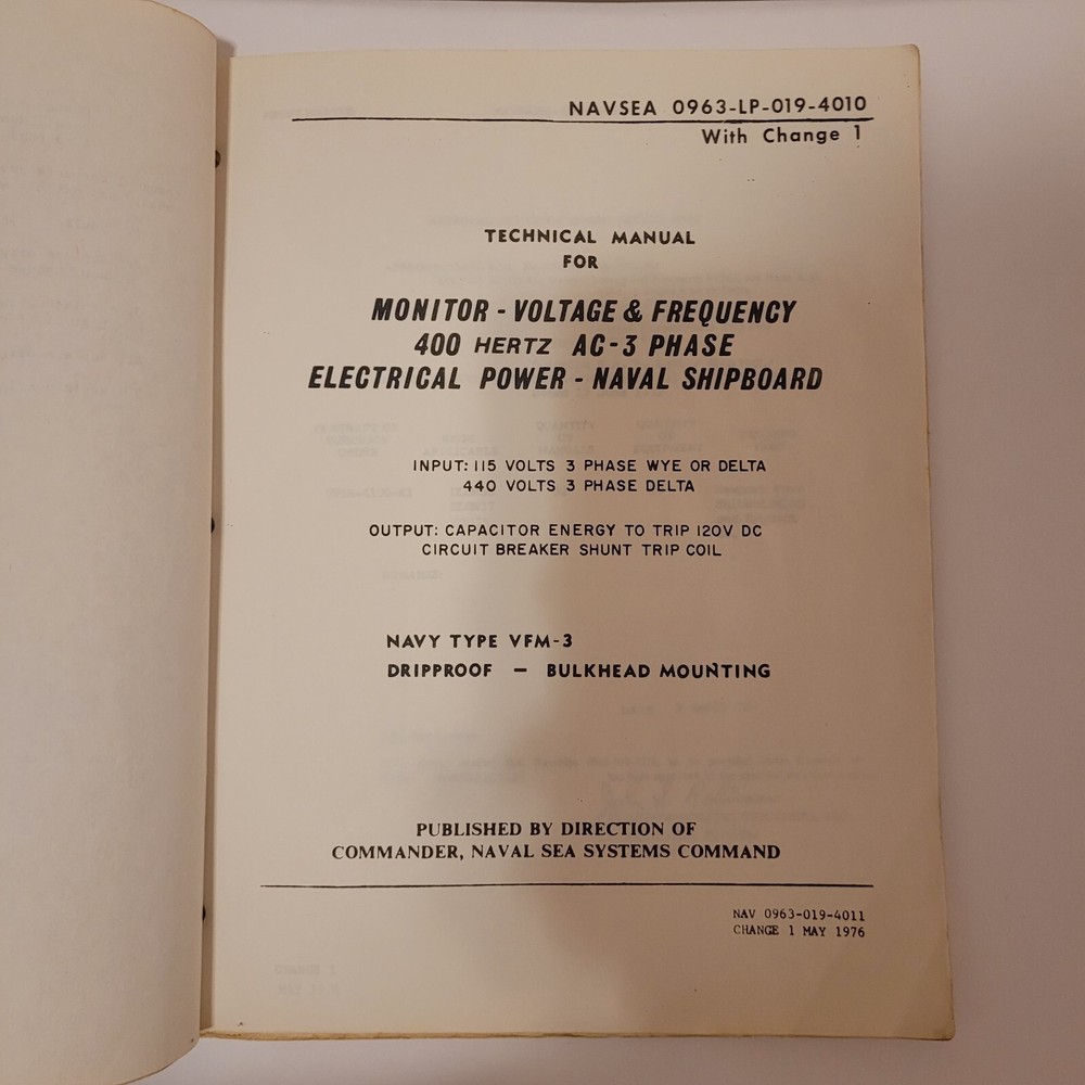 1976 US Navy Technical Manual For Monitor Voltage & Frequency