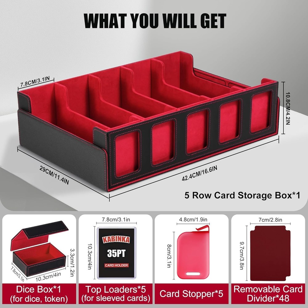 Trading Card Storage Box with Commander Display , 5-Row Deck Case with Remova...