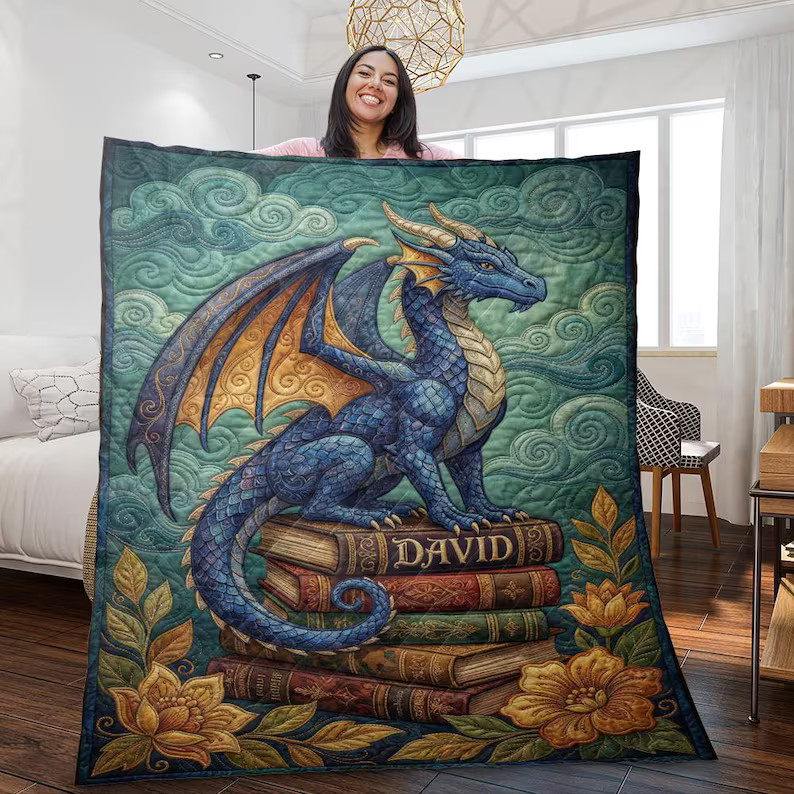 Personalized Dragon Blanket Custom Fantasy Art Throw Gift
