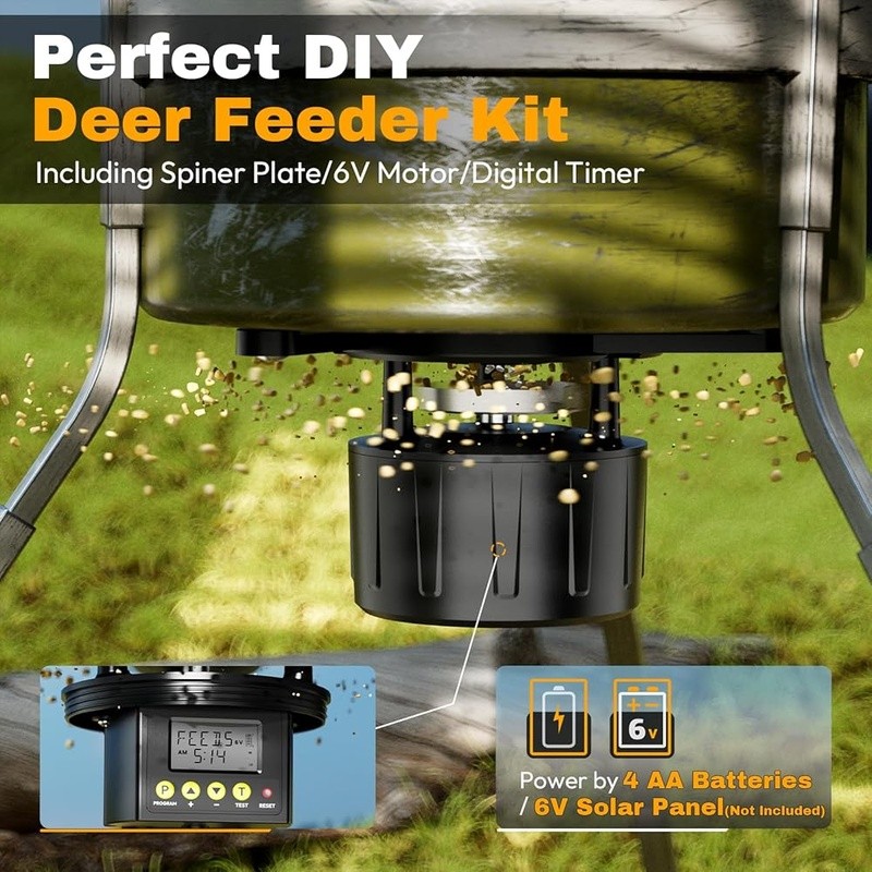 Efficient Deer Feeder Kit Digital Timer Adjustable Arms Solar Panel Compatible