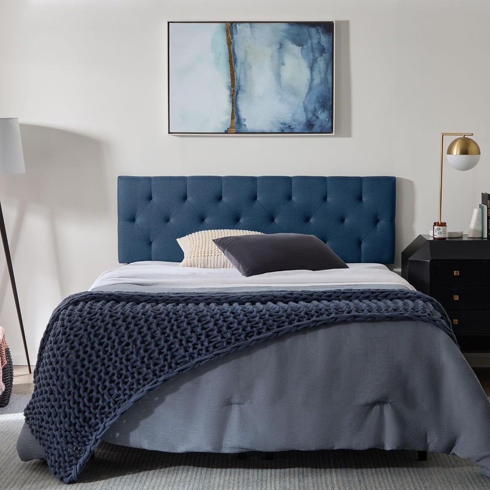 Luxurious Cobalt Upholstered Headboard with Diamond Tufting & Adjustable Height