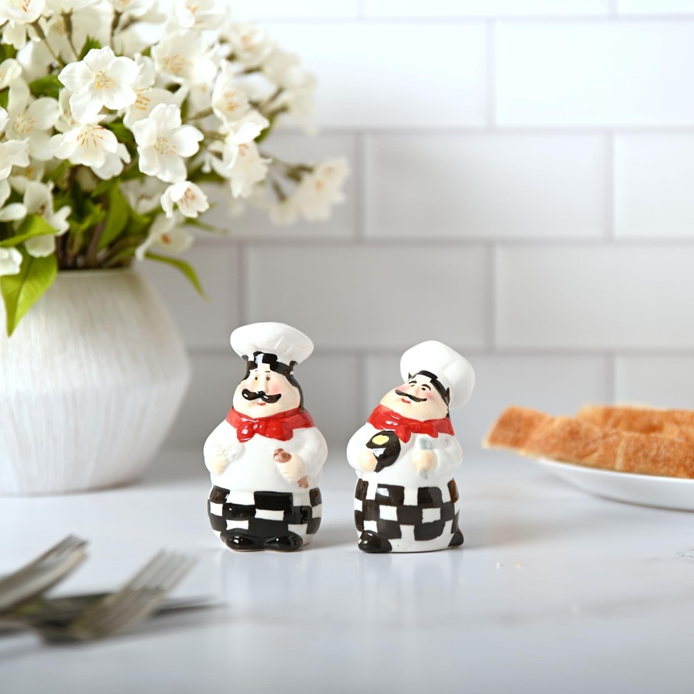 Chef Salt and Pepper Shakers Set Ceramic Kitchen Décor - Full Chef