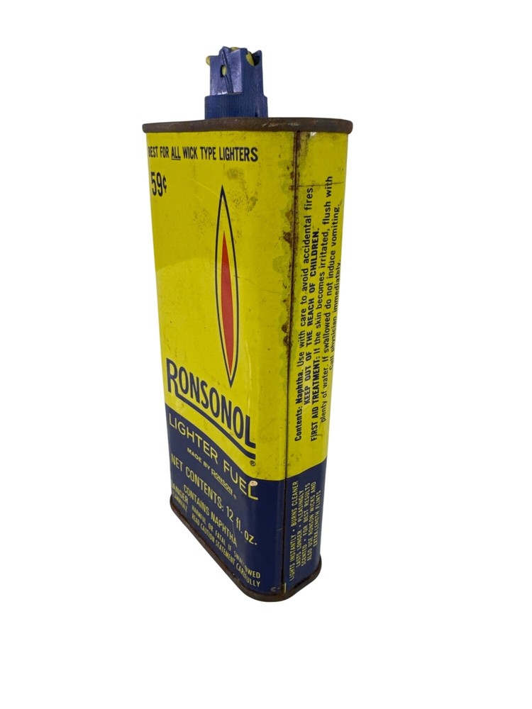 Vintage Ronsonol Lighter Fluid Metal Container Empty 59 Cents