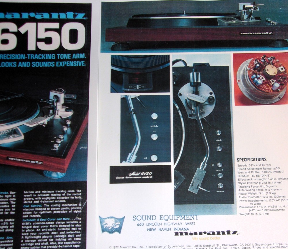 Marantz Audio Brochure '77 Turntable 6150 Info 2 pg, Specs, Article