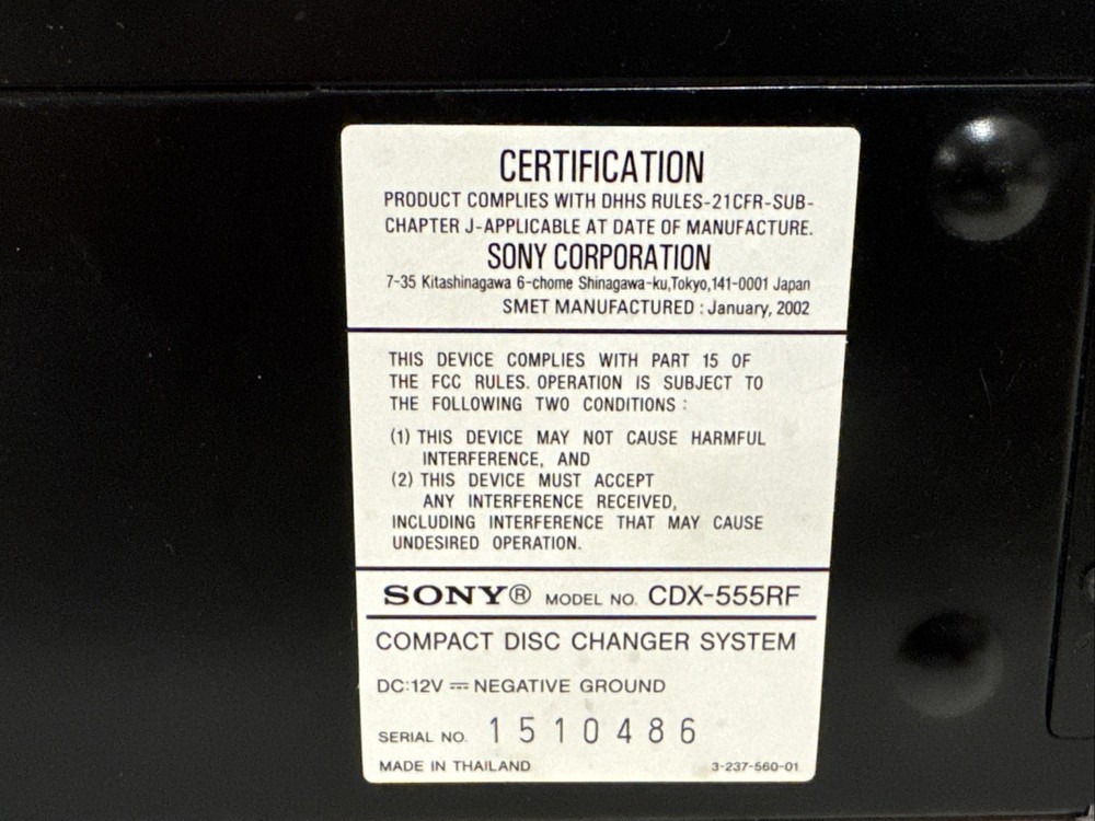 SONY CDX-555RF 10 CD Custom File Car Compact Disc Changer System - Unit Only