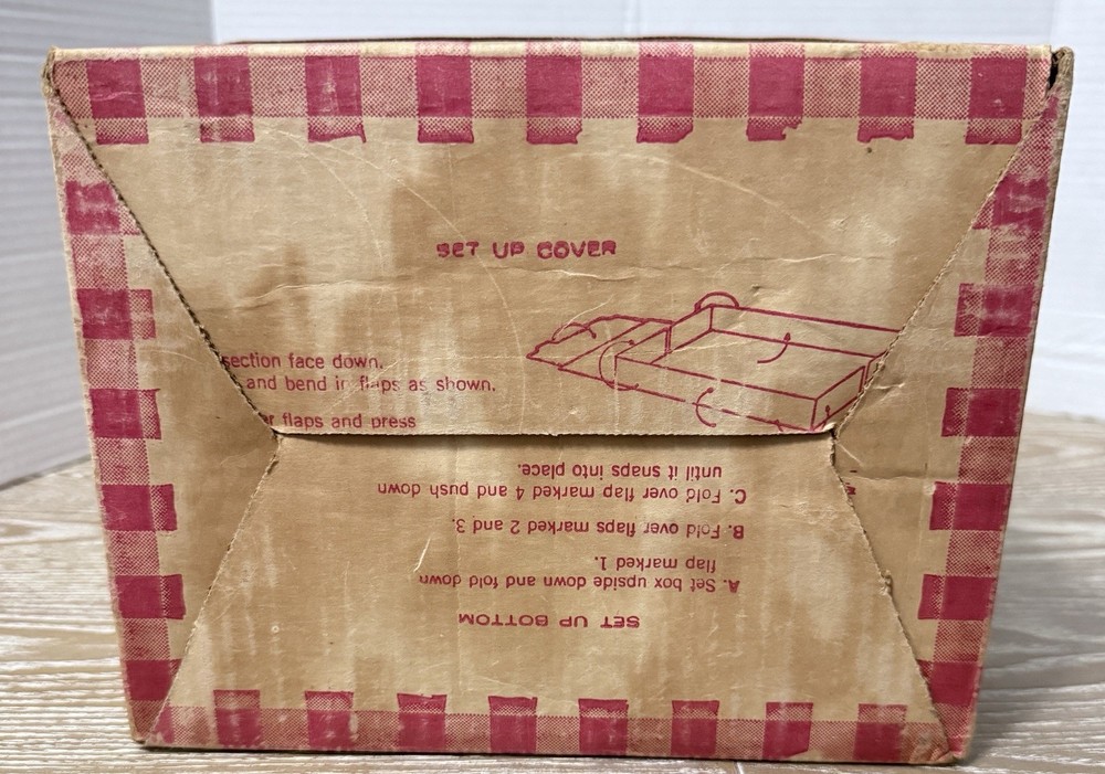 Vintage Cardboard Lone Star Sewing Patterns Storage Box Red Gingham