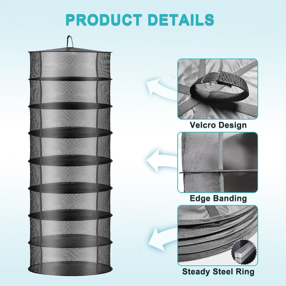 Layer 2ft Herb Drying Rack Net Mesh with Green Zippers Hydroponics,Bonus Hook Dr