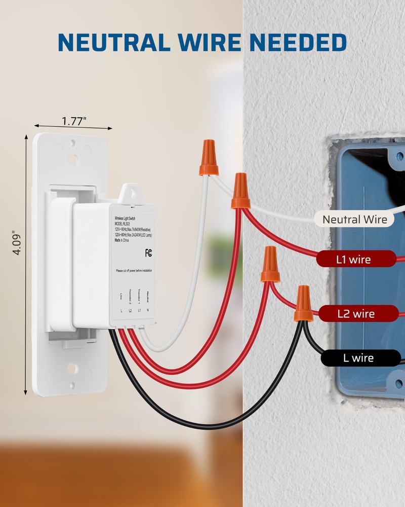 DEWENEILS 3 Way Wireless Light Switch, Wireless Light Switch and Receiver Kit