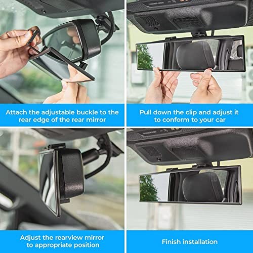 JOYTUTUS Rear View Mirror, Universal.8Inch Panoramic 1 Clear (Black frame)