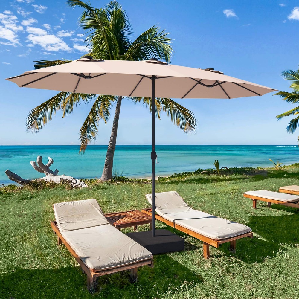 15 Ft Double Sided Patio Umbrella with Solar Lights, Extra Large Rectangle Ou...