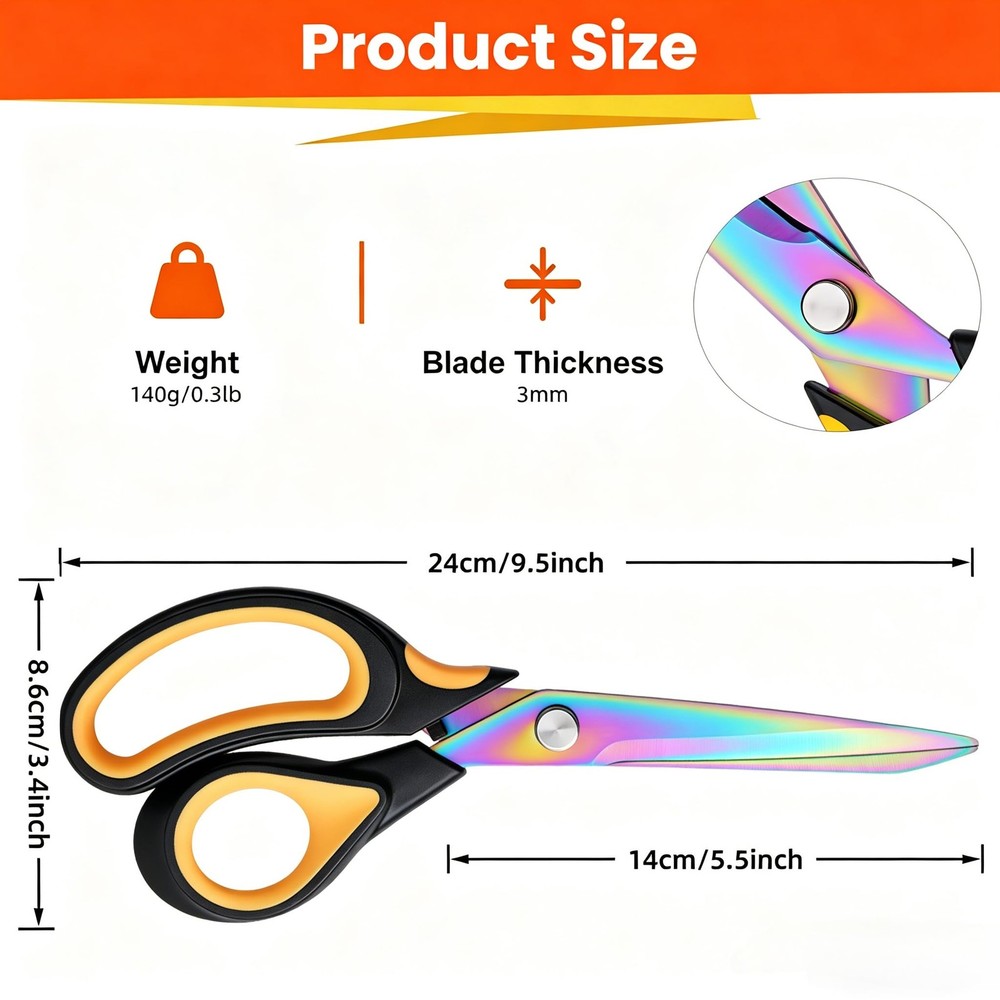 Scissors Multi-Purpose, 9.5" Sharp Sewing Scissors, Professional Heavy Yellow
