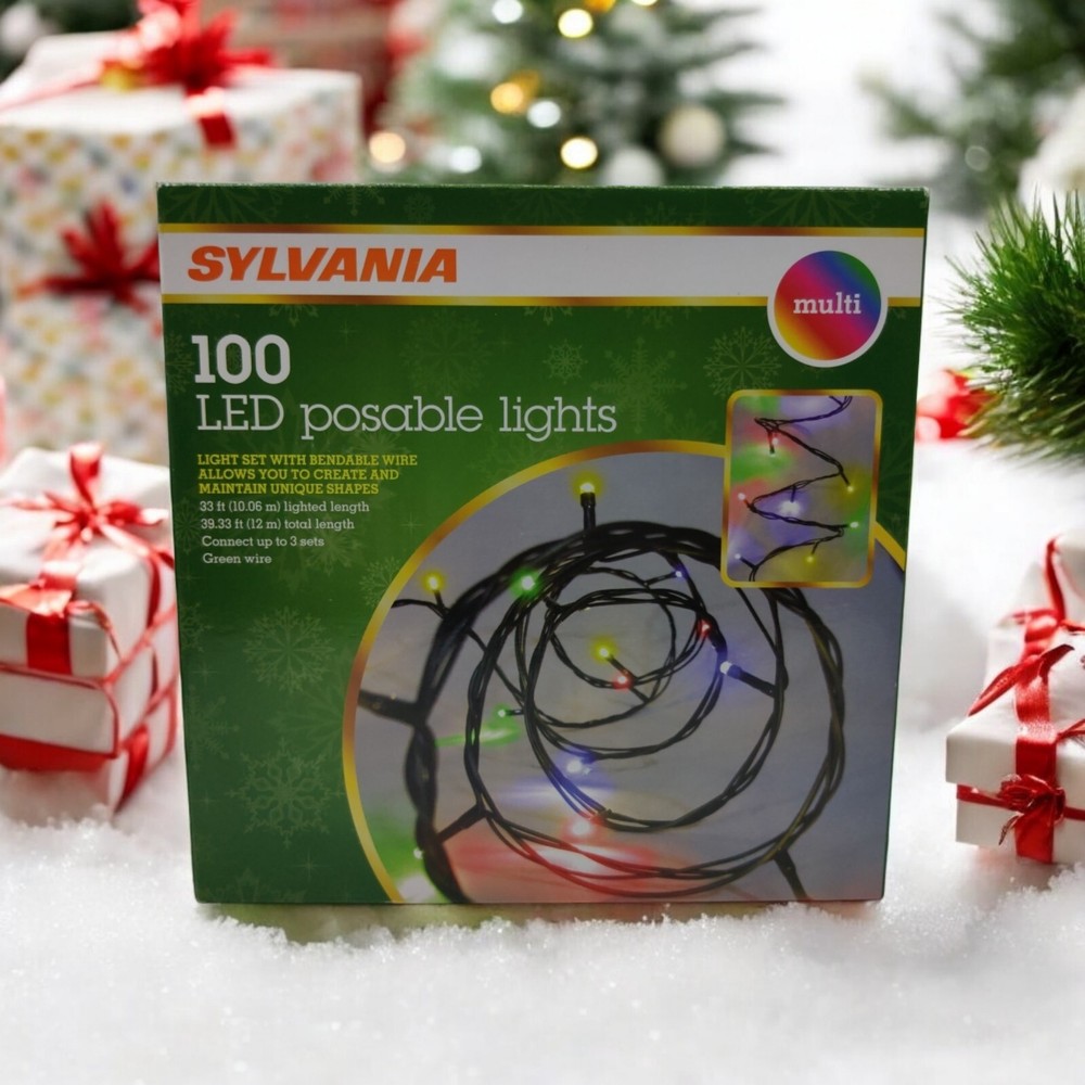 Sylvania 100 LED Posable Lights Bendable Green Wire 33 Feet Multicolor