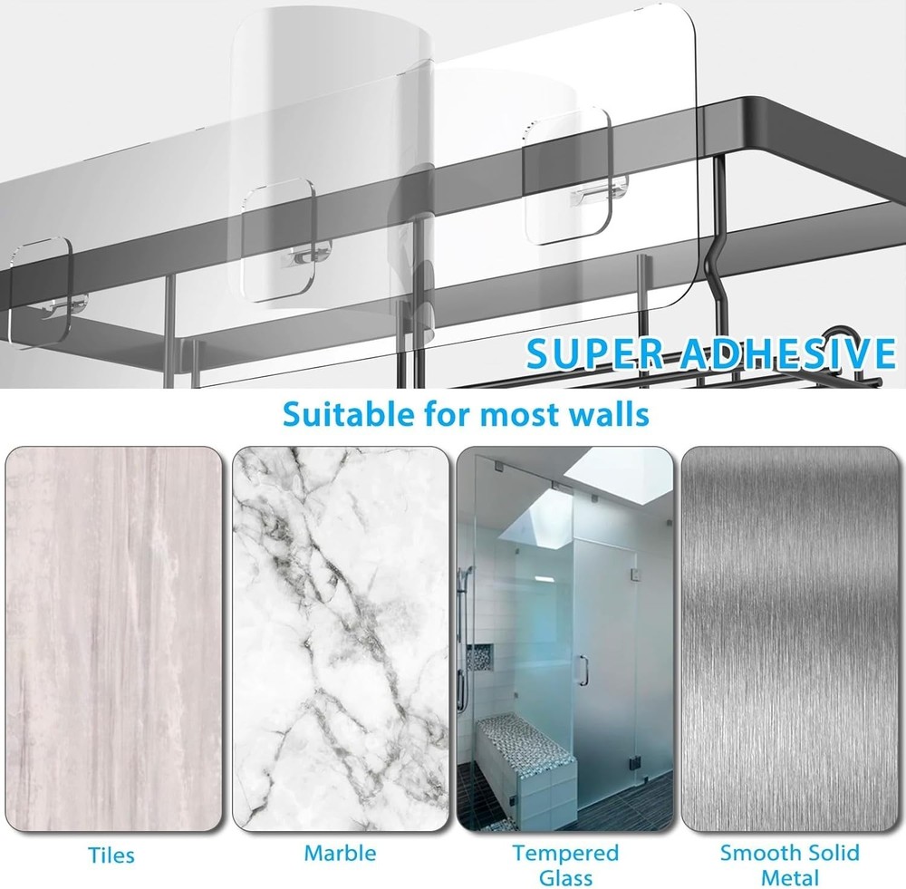 3-Pack Rustproof Stainless Steel Shower Caddy with Soap Holder - No Drilling