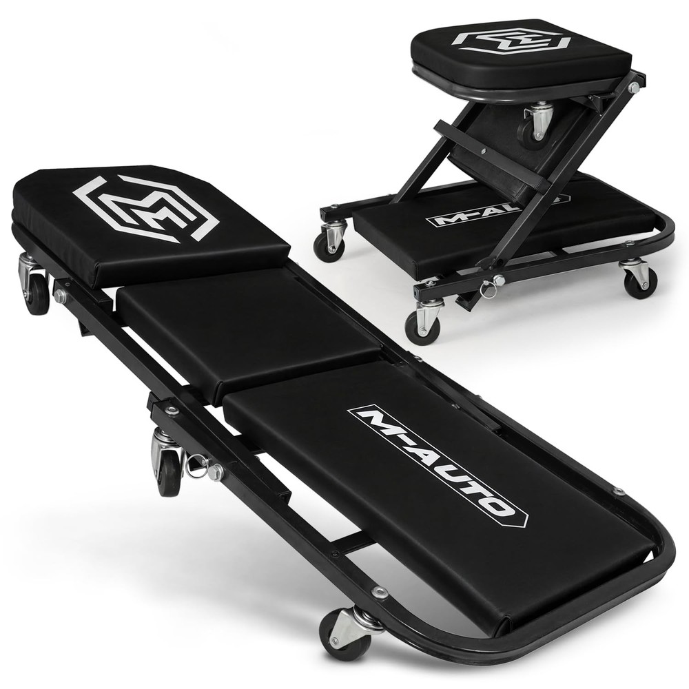 M-AUTO Foldable Z Creeper 2-in-1 Rolling Folding Car & 36", Black