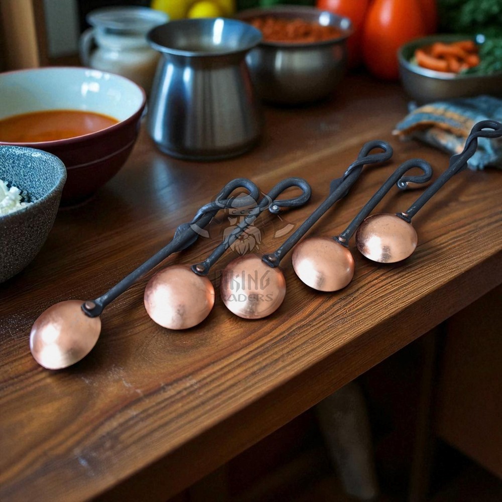 Hand Forged Copper Spoon with Iron Handle Rustic Medieval Kitchen Serving Spoon