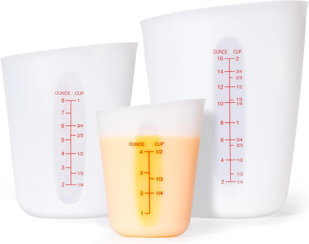 Upgraded 3 Piece Silicone Measuring Cup Sets Squeeze & Pour Liquid Measuring Cup