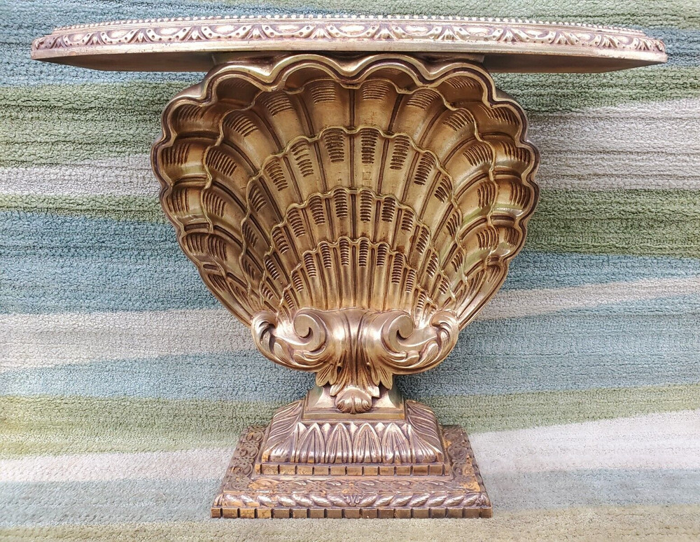 Hollywood Regency Grosfeld House Gilded Shell Console Table Clamshell