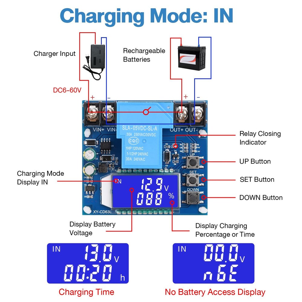 Low Voltage Cutoff Controller DC 6-60V 30A Low Voltage Disconnect Protection ...