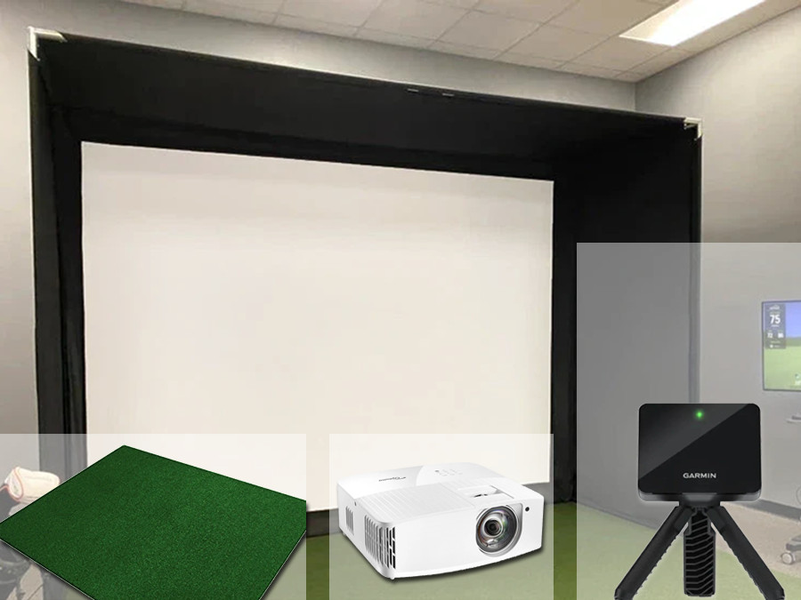 Golf Simulator Package - with Screen, Projector, Mat, Sensor and optional Garmin