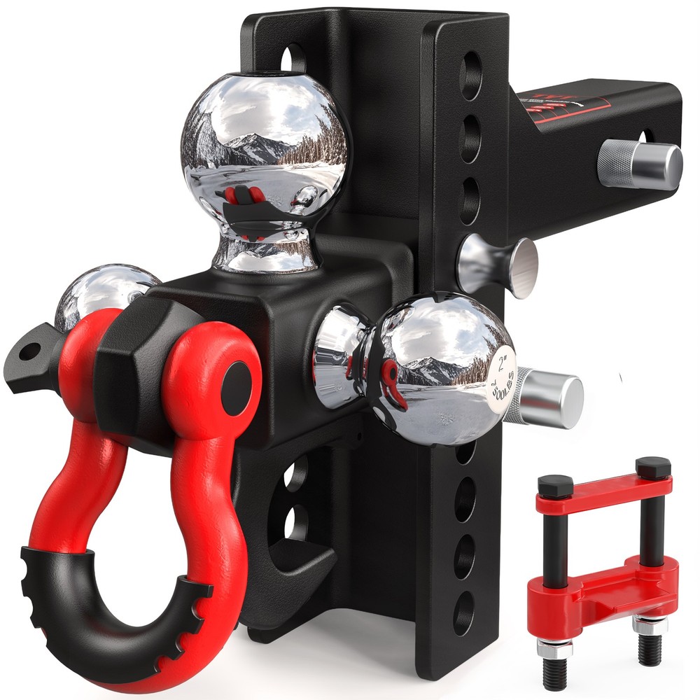 Adjustable Tri-Ball Trailer Hitch for 2" Receiver, 4.5" Drop/Rise, Triple Ball