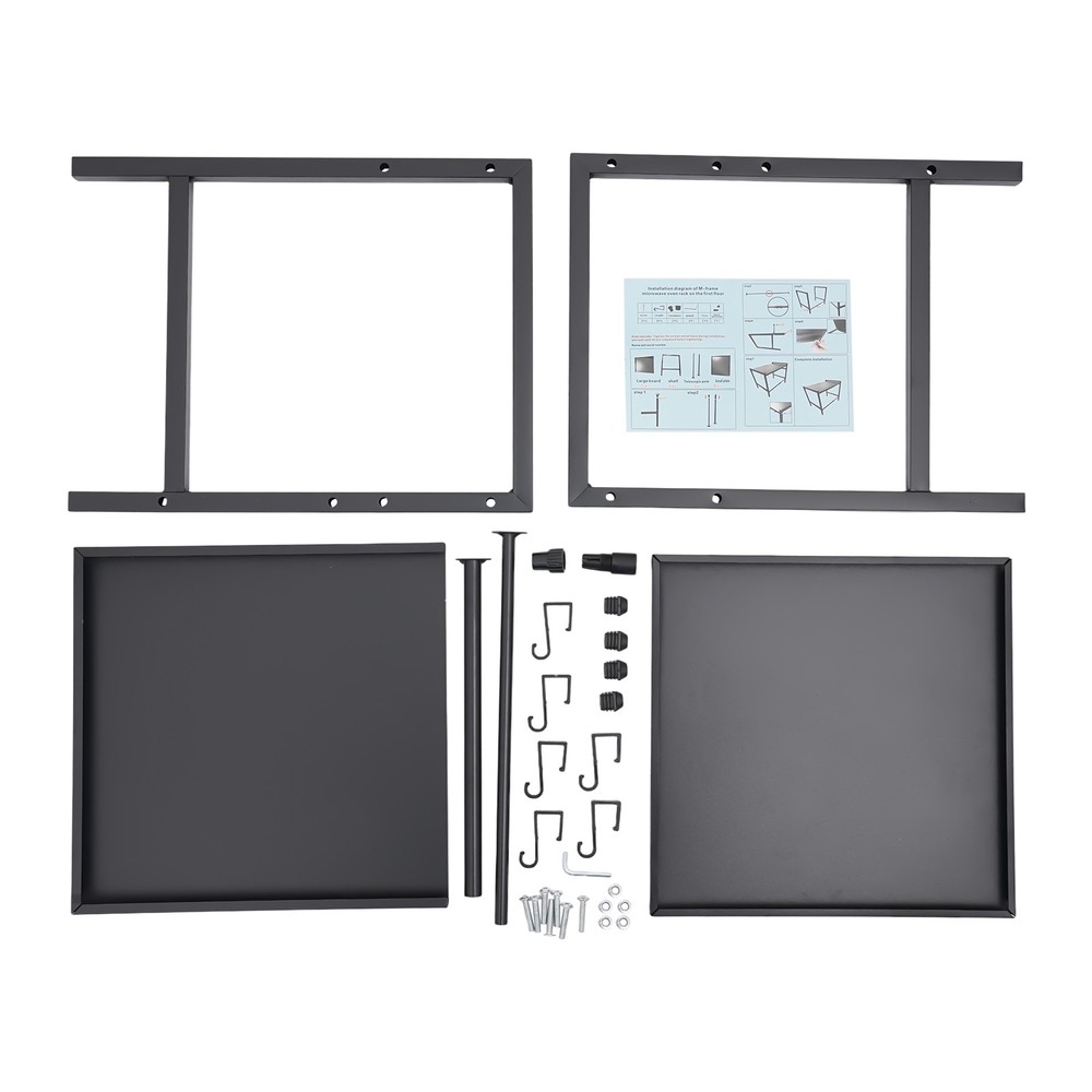 Adjustable Microwave Stand Black Oven Shelf Kitchen Countertop Organizer W/ Hook