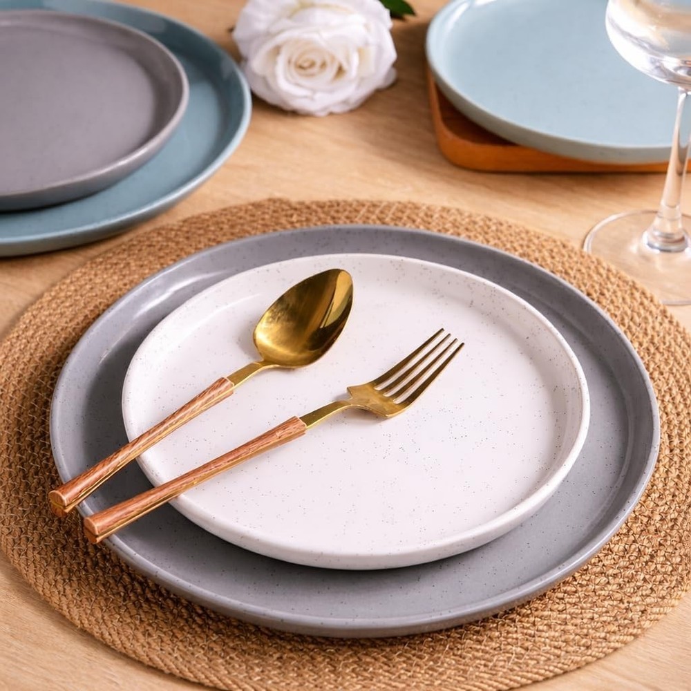 AmorArc 24-Pieces Handpainted Ceramic Dinnerware Plates & Bowls Set - Multicolor